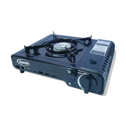 Sterno Portable Butane Stove - 9K/10K BTU Single Burner Stove, Outdoor & Indoor Use Butane Gas Burner with Carrying Case - Camping Cooktop for Tailgating, Outdoor Cooking, Catering, & Action Stations