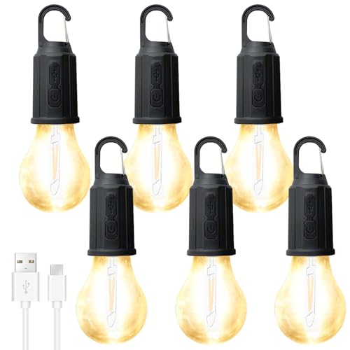 6 lanterne da campeggio, a LED, ricaricabili, con gancio, per campeggio, avventura, pesca, emergenza