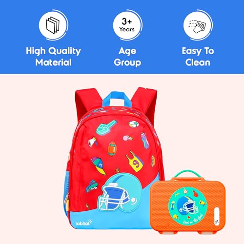 Image of rabitat Smash School Bag - 22Litres | Durable Backpack for Kids (4+ Years) | Comfortable Cushioned Back Support | Anti-Sweat Shoulder Straps | Water-Resistant | Bottle Pocket | 2-Year Brand Warranty