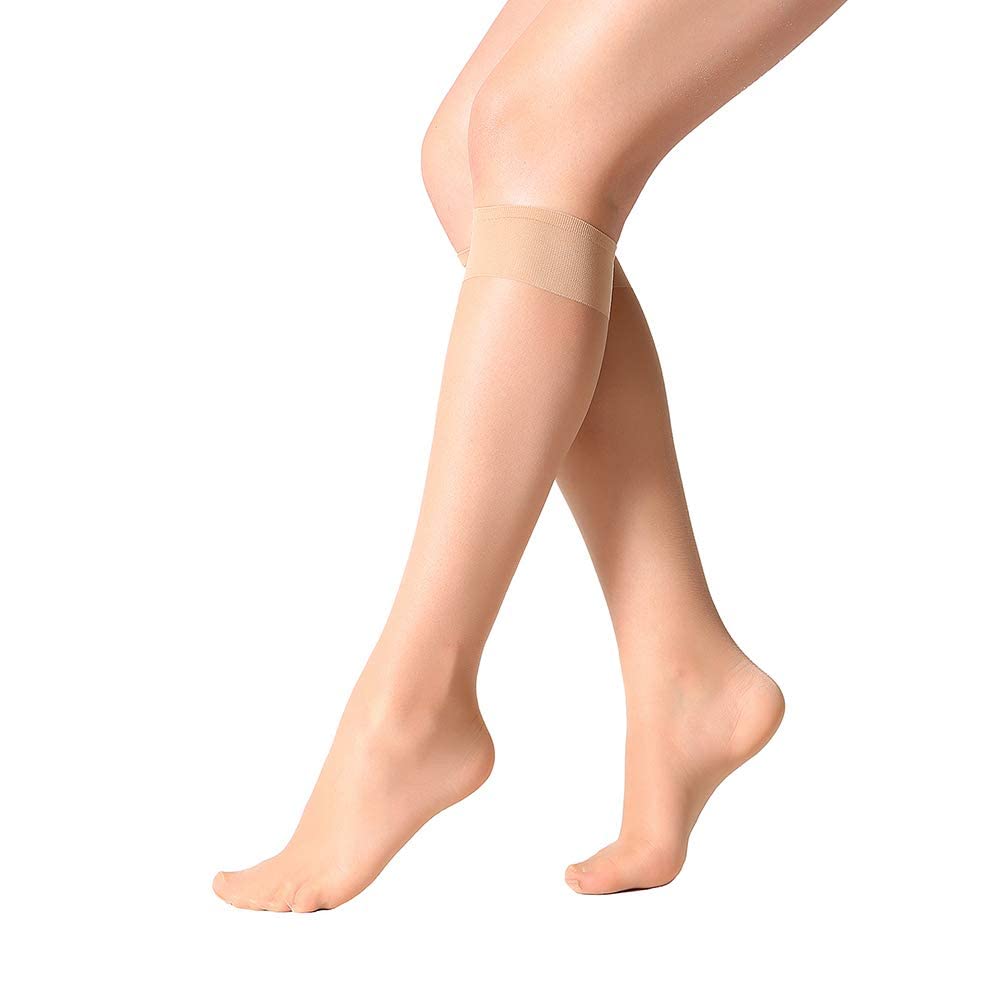 MANZI 12 Paare Damen Kniestrümpfe Breathable Ultra-Soft 15 DEN,Schwarz,Hautfarben