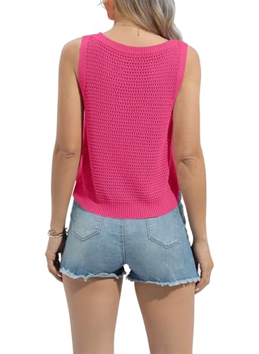 Image of FISACE Womens Crochet Tank Top Sleeveless Knit Summer Sweater | Round Neck, Hollow Out, Lightweight , Casual Crop,Cute Boho Vest