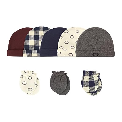 Hudson Baby Unisex Cotton Cap and Scratch Mitten Set, Football, 0-6 Months