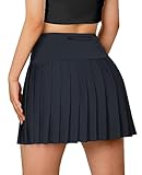 SANGTREE Women's Quick Dry Pleated Tennis Skorts Skirts, High Waisted Cute Running Golf Athletic Mini Skirt with Shorts Pockets, Navy, US M