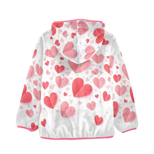 OTVEE Valentines Day Pink Heart Kids Hoodie Jacket Fall Spring Full Zip Warm Outwear Coat2