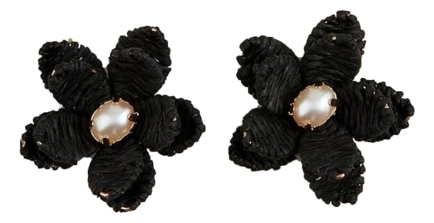 Mud Pie Women's Raffia Flower Earrings, One Size Fits Most Black