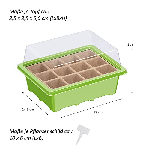 WELLGRO Mini szklarnia z 6 tabliczkami na rośliny – do 12 roślin – 19 x 14,5 x 11 cm, tworzywo sztuczne/celuloza, 3 sztuki