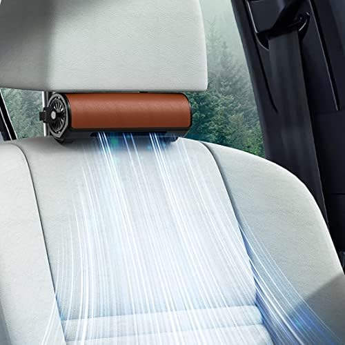 HMBTEN Car Fan - Portable Car Seat Fan for Front Rear Seat Passenger, USB Powered and 3 Speeds Strong Cooling Air Fan Adjustable Strap for SUV, RV, Vehicles, Office Seats - Brown
