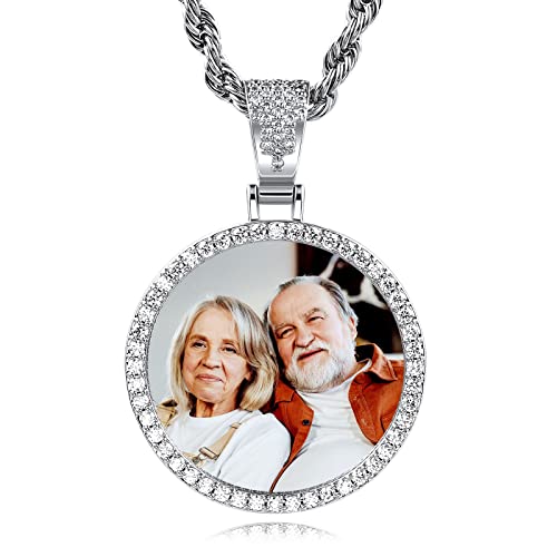 INBLUE Joyería Personalizada de Hip Hop, Collar con Foto Texto Grabado, Colgante Ala de Ángel de Cobre Corazón de Zirconio, Cadena de Cuerda, Regalos Personalizados para Hombres Mujeres(Plata, 46 cm)