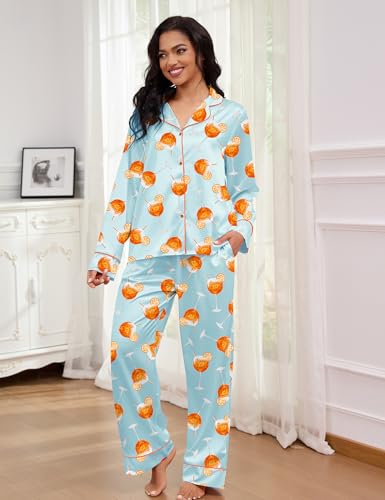 Image of SHESHOW Satin Pajamas for Women Set Long Sleeve Button Down Sleepwear 2 Piece Nightwear Women Pjs Sets Size XS-XXL