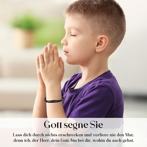 Kommunion Geschenk Fisch Surfer Armband für Jungs, Lasergravur Segeltau Armbänder mit Edelstahl Charme, Christliche Motivation Taufgeschenke für Kinder Konfirmation Erstkommunion (Kommunion Karte)