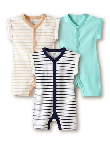 Image of Amazon Brand - Symbol Unisex 100% Cotton Half Sleeve Baby Rompers (Available in Pack of 3 & 6)