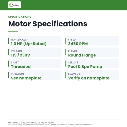 Century UST1102 1-Horsepower Up-Rated Round Flange Replacement Motor (Formerly A.O. Smith) - Image 3