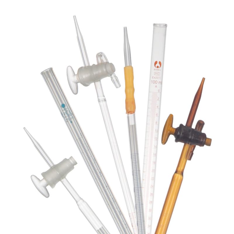 Buretta in Vetro Borosilicato Classe A con Rubinetto PTFE - Linea Blu Schellbach per Titolazione Precisa, 10ml 25ml 50ml 100ml(PTFE bluewhite line acid-base25ml)