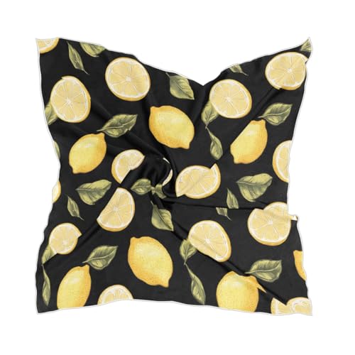 Women's Square Silk Hair Scarves and Wraps Headscarf Lemons Black Head Neck Scarf Bandana 24inch
