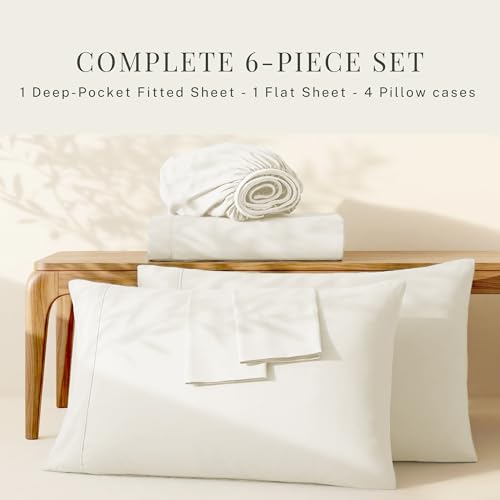 Image of Hearth & Harbor Bed Sheets, Luxury Soft 6 Piece Bed Sheet Set Extra Deep Pocket Fitted Sheets Fits Mattress up to 21 inch, Double Brushed Bedding Sheets & Pillowcases,