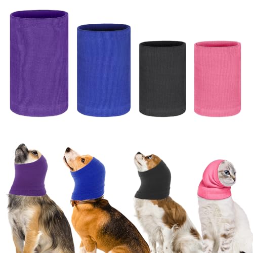 4 Pcs 3 Size Dog Ear Muffs, Stretchy Hoodie for Dog, Non-Noise Dogs Ear Muffs, Cute Dogs Ears Covers for Neck Warmer Bath Grooming Drying Noise Protection(Small/Medium/Large)