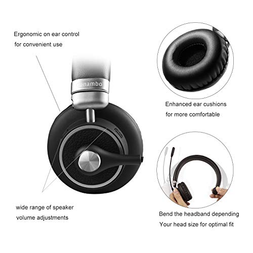 Bluetooth Headset 5.0, Pro 24 Hrs Talktime Noise Cancelling Wireless Headset with Mute Button for Cell Phones Business Office Trucker-M91