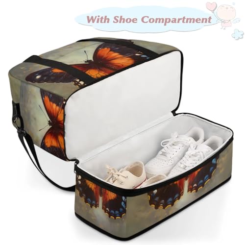 Large Weekender Overnight Bags Animal Beautiful Butterfly Travel Duffel Bag for Women Men Gym Bag With Shoe Compartment Foldie Travel Tote Bag Carry On Personal Item Bag for Travel Gym Sports4