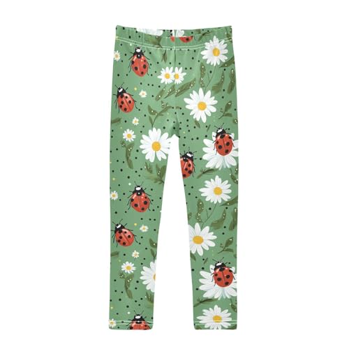 Wusikd Ladybugs Daisies Girls' Leggings Toddler Doodles Green Kids Yoga Pants Dance Active Tights 4T