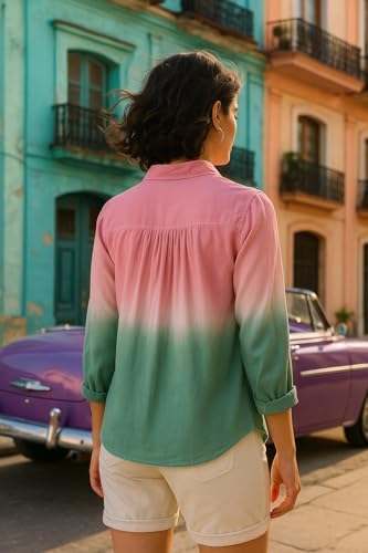 Image of Maaesa Women Handmade Ombre Tie & Dye Rayon Shirt | Relaxed Fit | Lightweight Breathable | Long Sleeve Button-Down | Classic Collar | Casual & Office Wear