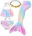 iLyberkiok Coda di Sirena 4 Pezzi Costumi da Bagno per Ragazze Bikini da Nuoto Costume di Bagno per Bambini Regalo di Compleanno 3-12 Anni (No Monopinna) (5-6 Anni,GB15+Y)