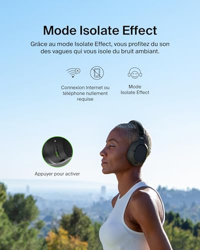 Belkin SoundForm Isolate Casque Bluetooth sans Fil avec ANC Hybride (Casque Audio à réduction de Bruit, 60 h de Lecture, Basses Profondes, Oreillettes CloudCushion, Utilisation en déplacement) - Noir