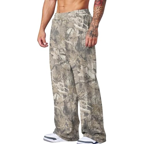 Mens Camo Sweatpants Open Bottom Fleece Sweat Pants Loose Casual Pants Elastic Waist Baggy Sweatpants wtih Pockets
