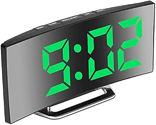 Digital Alarm Clock for Bedrooms, Bedside Clock with Modern Curved Design for Heavy Sleeper, 2 Brightness, 12/24H, Snooze, USB Power Supply, Power-off Memory(Green)
