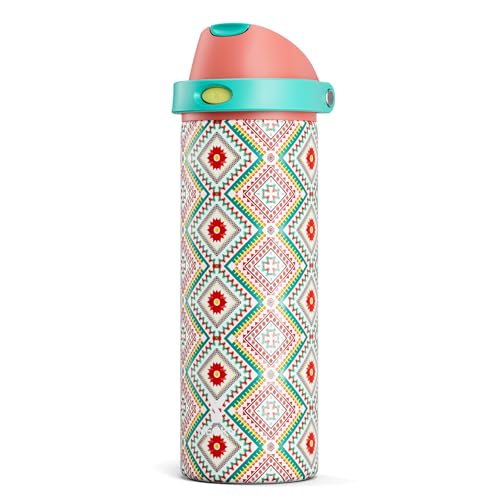 Image of 24 oz Insulated Water Bottle with Straw: Meoky Stainless Steel Metal Water Bottle with 2-in-1 Lid - Leak Proof, Cold for 24 Hours, Fits in Car Cup Holder, BPA-Free for Travel Sports Gym, Prism Folk