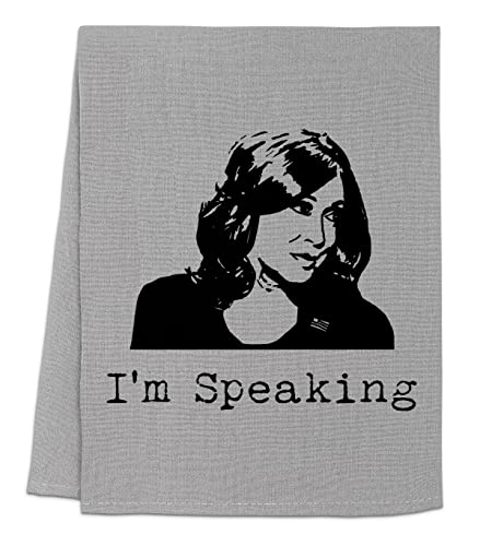Funny Dish Towel, I'm Speaking (Kamala Harris), Flour Sack Kitchen Towel, Sweet Housewarming Gift, Farmhouse Kitchen Decor, White Or Gray (Gray) #TOP10