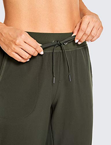 CRZ YOGA Calça de Corrida Leve Feminina com Bolsos de Cordão e Elásticas de Cintura Azeitona Escura
