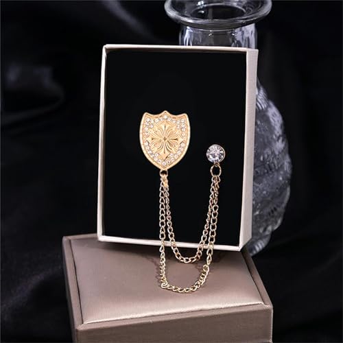 Image of 2PCS Crystal Hanging Chain Brooch Suit Pin for Men Women Vintage Crown Cross Star Diamond Broochs Gold and Silver Wedding Brooch for Clothes Dress Hats Bags Accessory