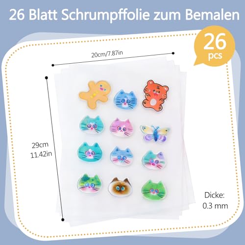 Vauki 26 Blatt Schrumpffolie zum Bemalen - A4 Schrumpfpapier, Schrumpffolie Bedruckbar, Schrumpffolien Durchscheinend für Kinder Studenten DIY Handwerk, Kunst Dekorative