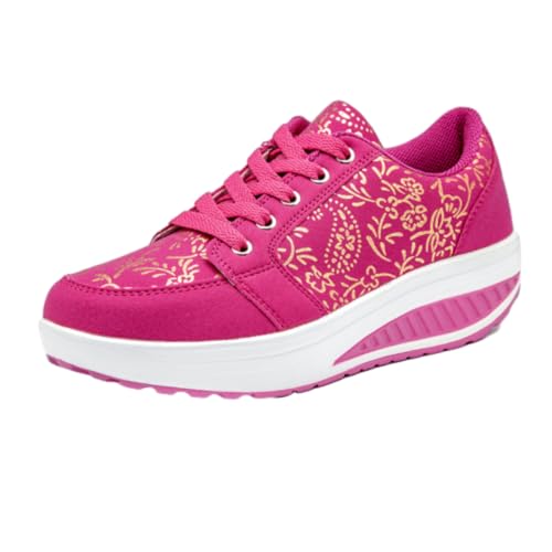 Zapatillas de cuña con suela rocker para mujer, para poner, adelgazar, senderismo, zapatos de fitness, zapatos de enfermera cuña cómodos, Rojo X, Large Large