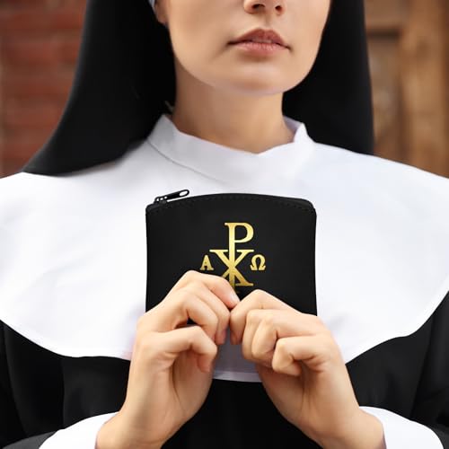Image of Dansydaisy 4 Pcs Rosary Pouch Catholic with Gold Cross PU Leather Rosary Case for Women and Men Coin Purses Holder Zipper Bag for Travel Christmas, 4 Colors(Vintage Colors,Chi Rho)