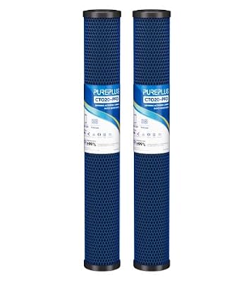PUREPLUS 5 Micron 20" x 2.5" Whole House PFAS Removal Replacement Water Filter, Coconut Shell Activated Carbon Filter, Compatible with C1-20, EP-20, HX-CB-25-2010, F3WCB32,2PACK