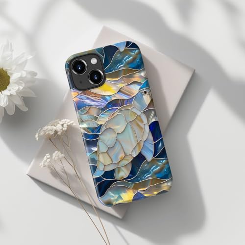 Image of Goodon for iPhone 13 Mini Case Cute - Wireless Charging Compatible - Dual-Layer Hard Shell + Silicone Cover - Protective Phone Case with Trendy Designs for Women - Abstract Sea Turtle