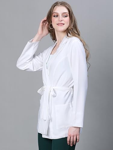 Image of oxolloxo Women Soild Open V-Neck Belted Long Sleeve Blazer Jacket