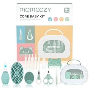 Momcozy Core Baby Kit, Baby Shower & Registry Essential Kit for Grooming&Health&Cleansing Care, Includes Nail File Kits, Nasal Aspirator, Gas Relief Tubes, Bath Brushes, Toothbrush, Comb, Storage Case