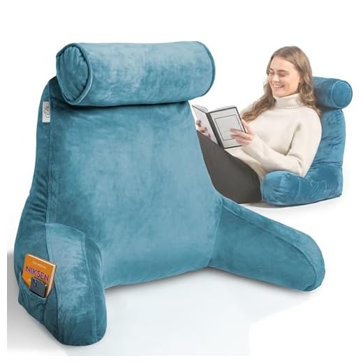 Ella Leeskussen voor Bed en Bank met Afneembare Nekrol - Rugkussen voor Bed - Reading Pillow van Memory Foam met Armleuning, Ideaal om te Lezen, Tv te Kijken, te Loungen of als Rugsteun - Blauw