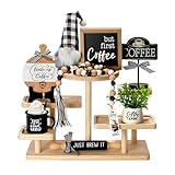 Coffee Bar Decor, 8 PCS Coffee Decorations Coffee Bar Accessories for Table Tiered Tray Shelf, Rustic Farmhouse Coffee Station Decor Tabletop Centerpieces Wooden Sign for Home Kitchen Office