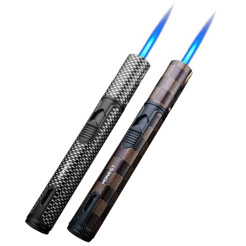 Mechero de llama de chorro con perforadora, encendedor de cigarros, llama de chorro, llama jet, cámara de aire transparente para cocina, barbacoa, camping, negro, no incluye gas