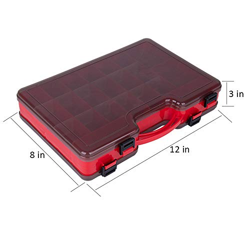 Goture Fishing Box Fishing Tackle Box Organizer Double Sided Plastic Storage Portable Handle Included 44 Compartments Hard Case Medium 12 8 3 Smoke Red #TOP4