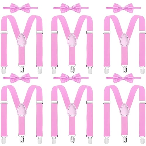 Image of Haysandy 6 Set Men Suspender and Bow Tie Set Bulk Pack Y Back Y Shape Adjustable Elastic Suspender for Adult Women