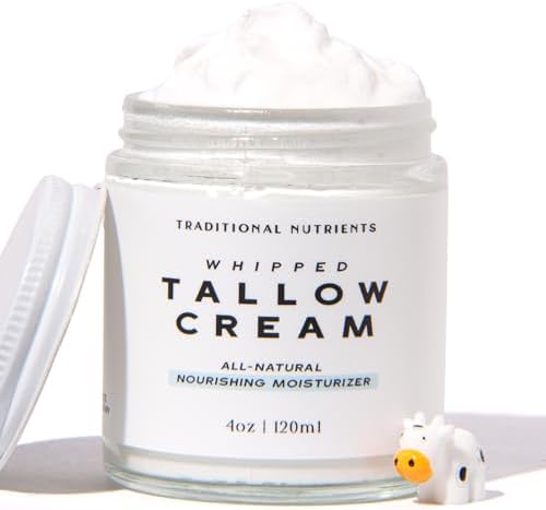 Whipped Tallow Face Moisturizer by Traditional Nutrients - Pure Suet Beef Tallow Grass Fed Non-Greasy Nourishing Tallow Cream for Sensitive Skin - 4oz