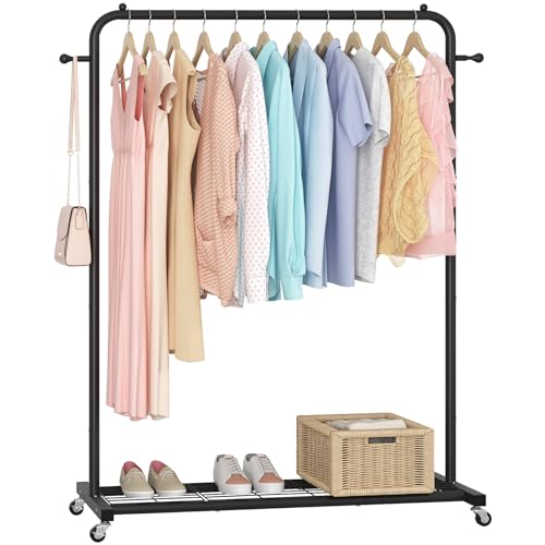 Sywhitta Rolling Clothes Rack with Mesh Shelf - Sturdy Metal Frame, 39.76 L x 16 W x 64.56 H, Black