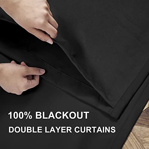 Rutterllow 2 Panels Full Light Blocking Curtains & Drapes For Bedroom - Two Layers With Black Liner Silver Metal Grommet Window Treatment Blackout Curtain(Black, 52 Inch Width X 63 Inch Length) #TOP2