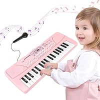 M SANMERSEN Kids Piano Keyboard with Microphone 37 Keys Portable Electronic Keyboards for Beginners Musical Toy for 3/4/5/6 Year Old Girls Boys, Pink