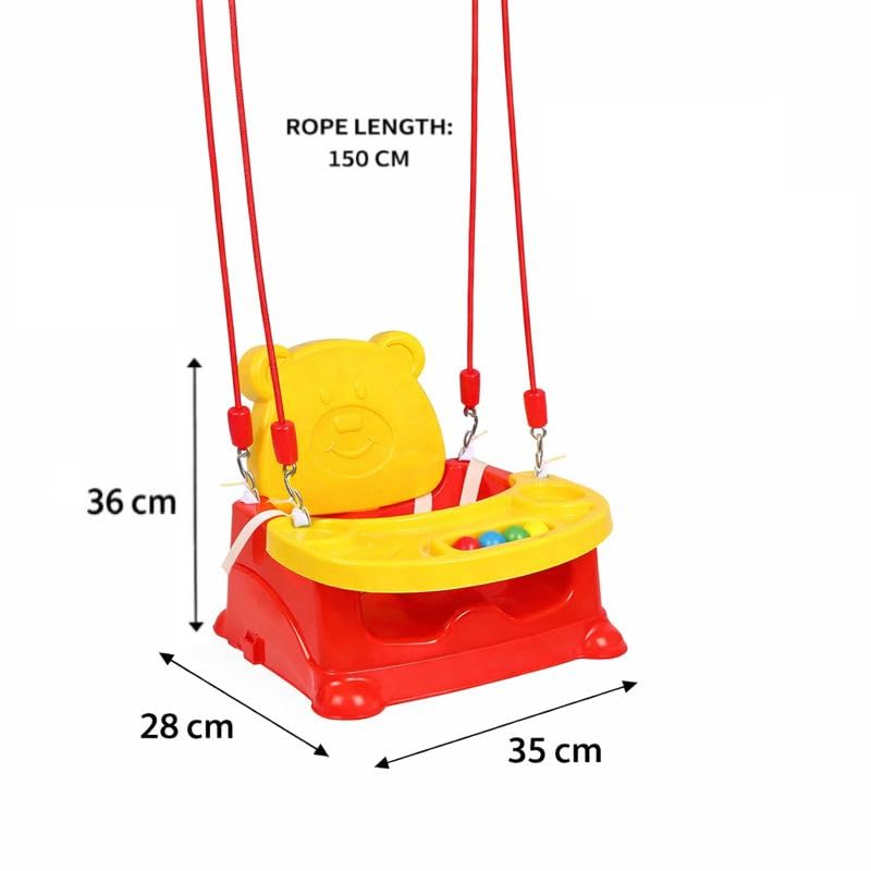 Image of Braintastic 6-in-1 Baby Booster Seat Cum Feeding High Chair | Multipurpose Floor, Dining & Play Seat for Toddlers | Detachable Tray with Toy Balls | Yellow & Red
