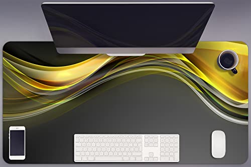 Sous-main de bureau 120x60cm vinyle pour eviter les rayures de table motif abstraction jaune